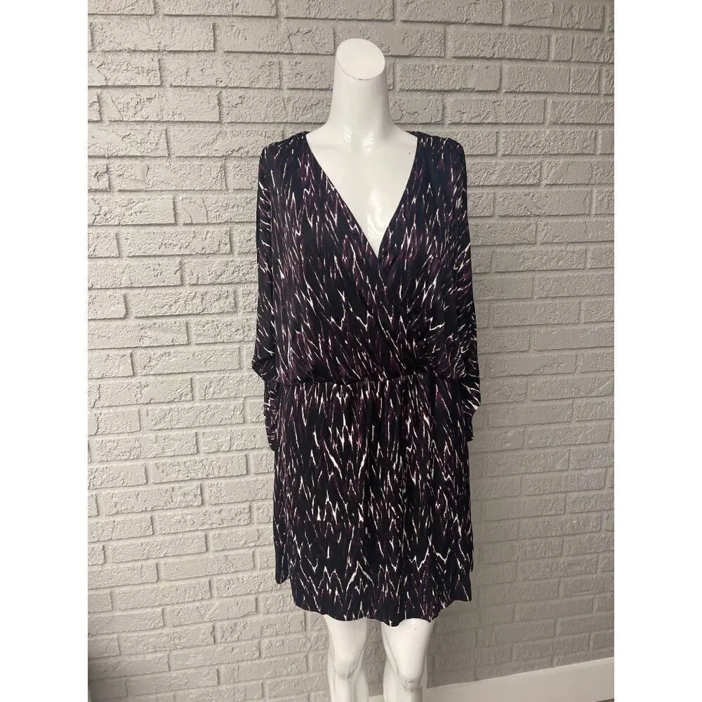 Parker Women Multicolored V Neck Batwing Sleeve Shift Dress Size M